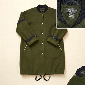 Topshop Polaris Varsity Jacket Green Snap Front Lined Zip Pockets Women Size 2